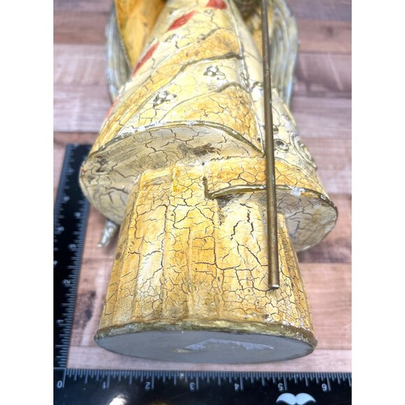 Vintage Handcrafted Angel Figurine With Gold Wings & Staff Wings Move - Picture 8 of 8